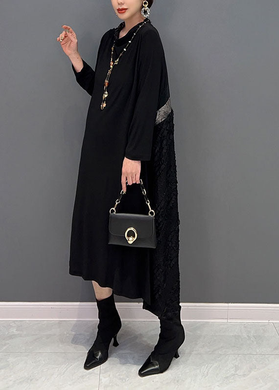 Original Design Black Stand Collar Patchwork Wear on Both Sides Holiday Dress Spring