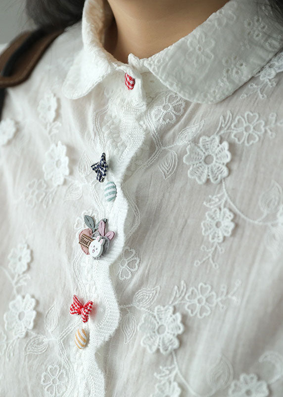 Diy White Embroideried Three-dimensional Cotton Shirt Top Long Sleeve