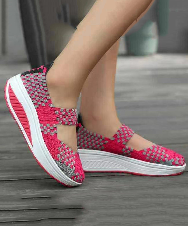 Black Knit Fabric Art Splicing High Wedge Heels Shoes Soofairy Shoes-20251