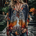 Comstylish Women's Viking Tribal Tree Of Life And Floral Embroiderd In Rainbow Art Casual Shirt