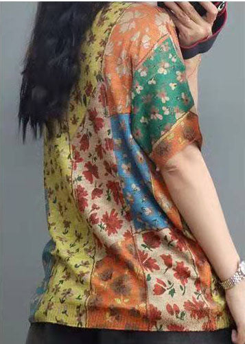 Print O-neck Cotton Top Short Sleeve