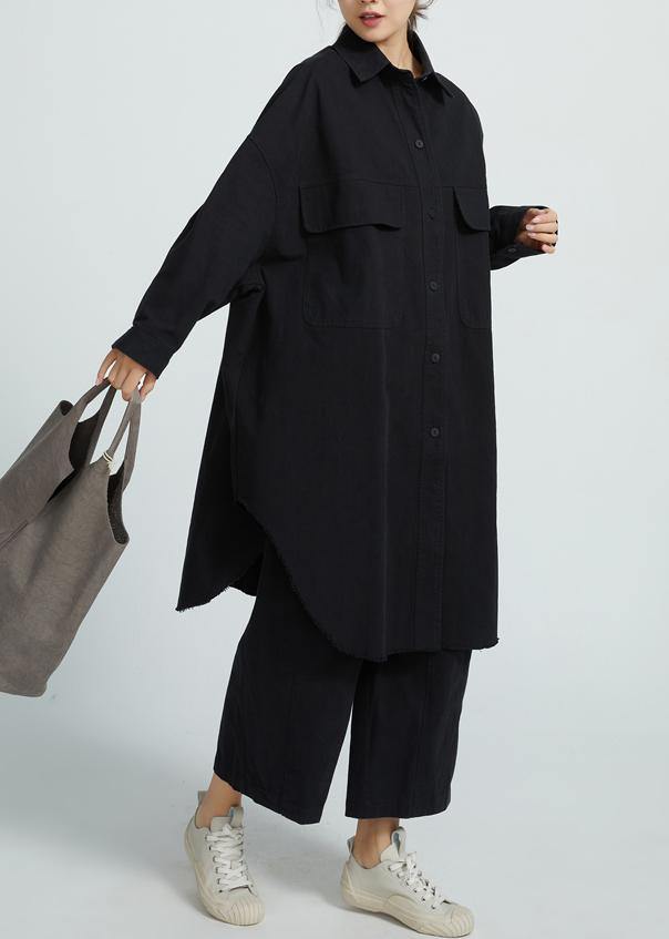 Big Pockets Cotton Spring Wardrobes Sewing Black Shirt Dress