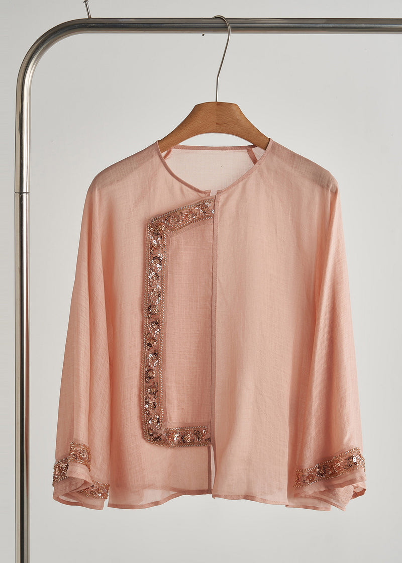 French Pink Sequins Embroidered Cotton Two Piece Set Clothing Fall