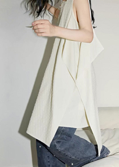 Simple White Asymmetrical Patchwork Shirts Summer