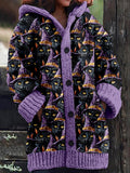 Witchy Cat Embroidery Art Cozy Hooded Cardigan elevenforest