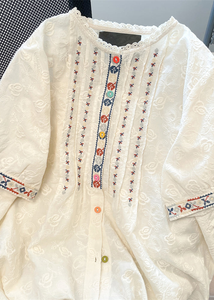 White Embroidered Lace Loose Shirts Summer