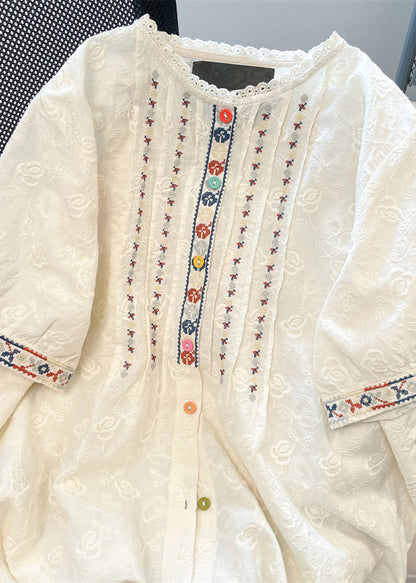 White Embroidered Lace Loose Shirts Summer