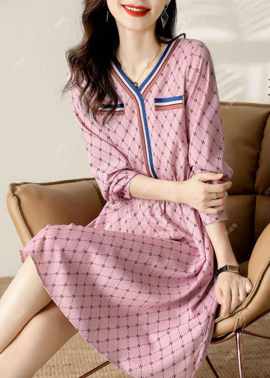 Fine Pink Print Patchwork Spring Dresses