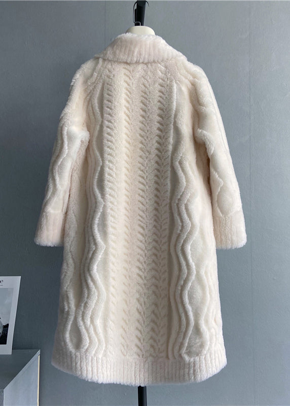 White Peter Pan Collar Pockets Woolen Coat Winter