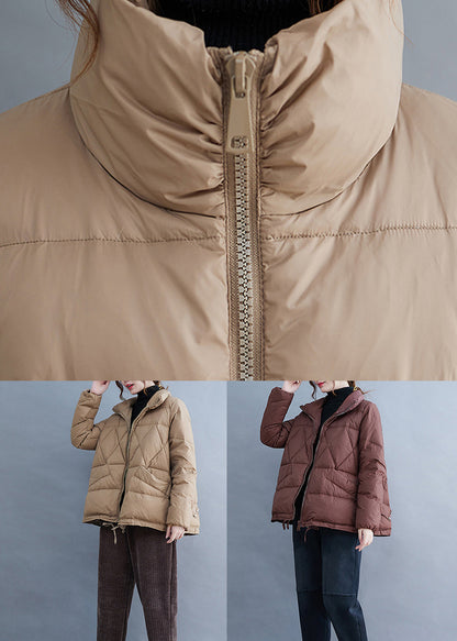 Khaki Pockets Patchwork Fine Cotton Filled Coat Winter