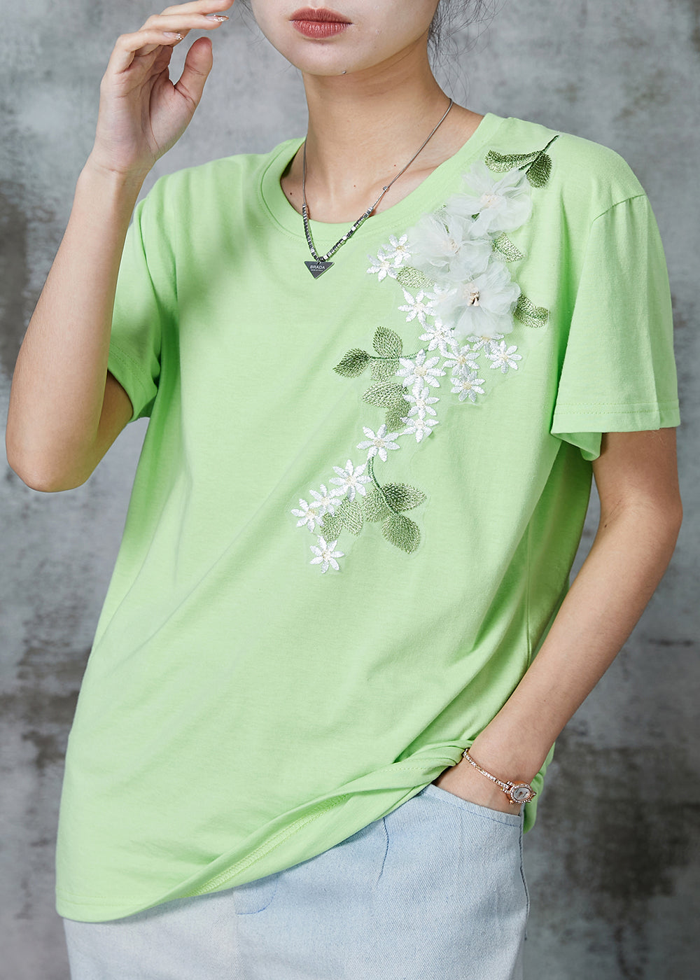 Stylish Green Embroideried Cotton Tank Summer