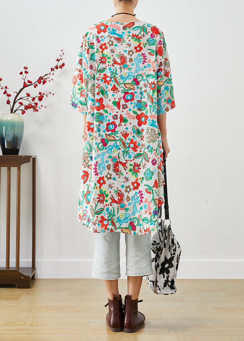 Beige Print Low High Design Cotton Blouses Half Sleeve
