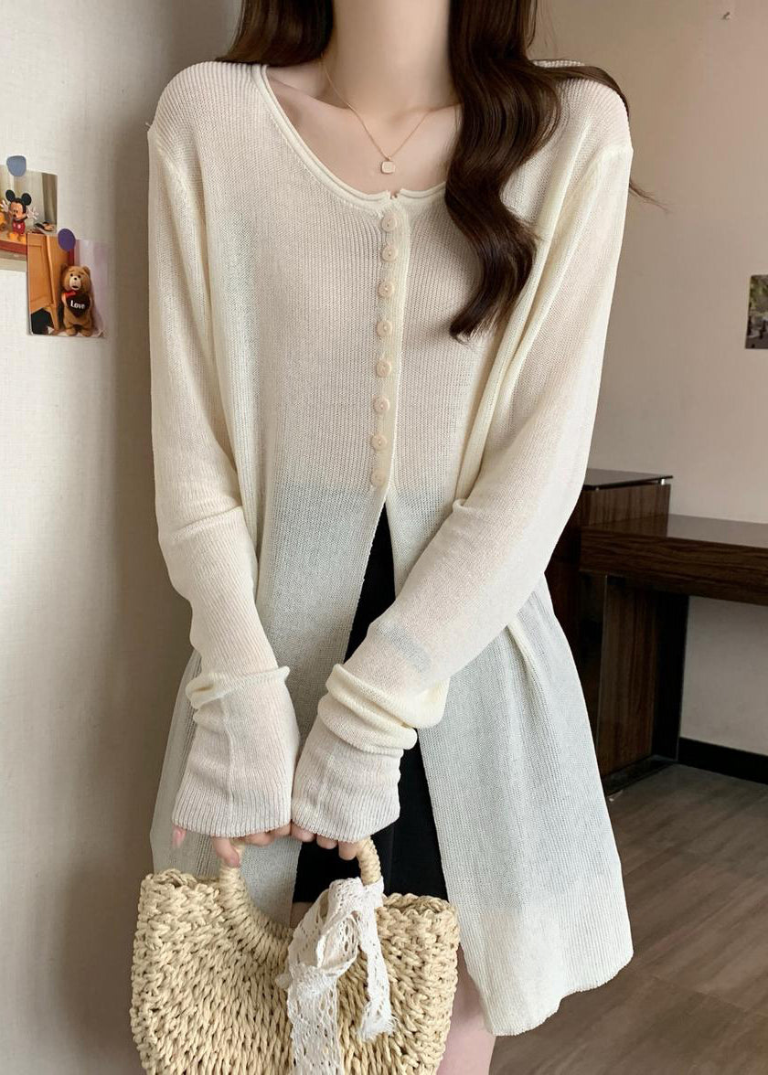 White Side Open Single Breasted Knit Sweater Fall