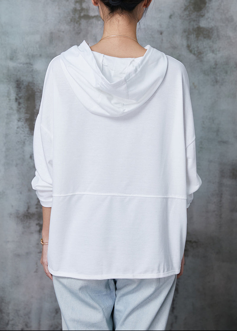 Natural White Hooded Cotton Pullover Spring