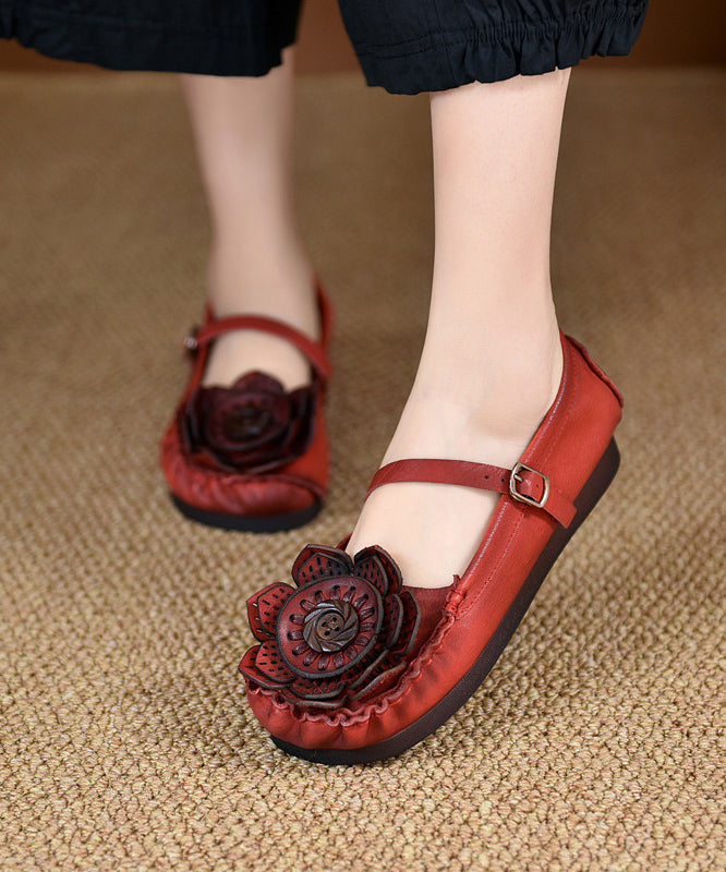 Original Retro Red Soft Sole Cowhide Leather Flats Shoes