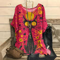 Retro Oil Painting Pop Cat Round Collar T-shirt elevenforest