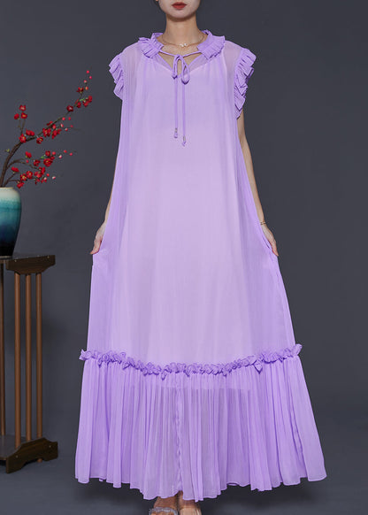 Lavender Ruffled Chiffon Long Dress Two-piece Set Summer