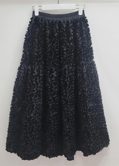 Rose Elastic Waist Ruffled Tulle a Line Skirt Spring