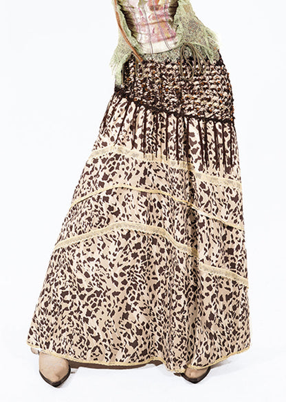 Leopard High Waist Lace Patchwork Maxi Skirt Summer