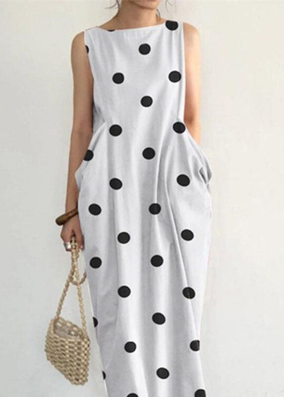 Grace Black Dot Print Pockets Long Dresses Sleeveless Summer
