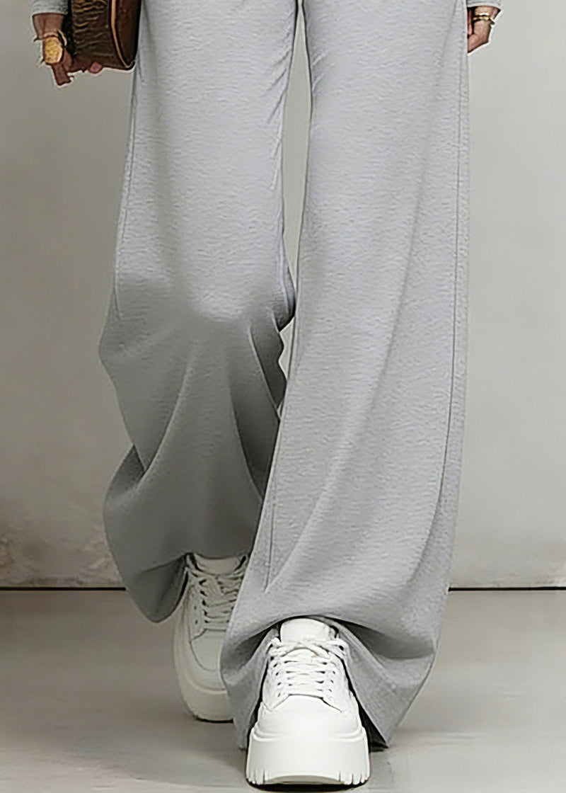 Natural Grey Wrinkled High Waist Wide Leg Pants Summer