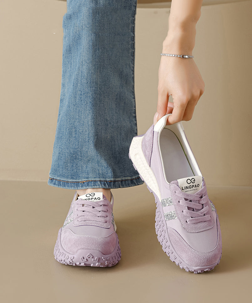 Purple Suede Lace Up Splicing Flat Shoes