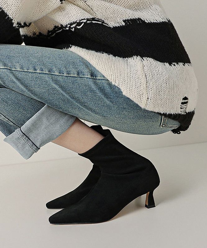 Black Suede Stiletto Boots Pointed Toe Zippered