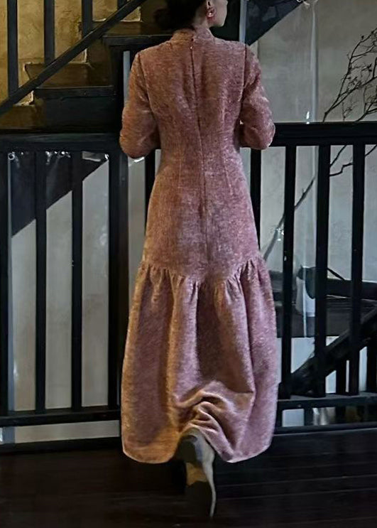 French Wrinkled Patchwork Cotton Long Dress Flare Sleeve Fall