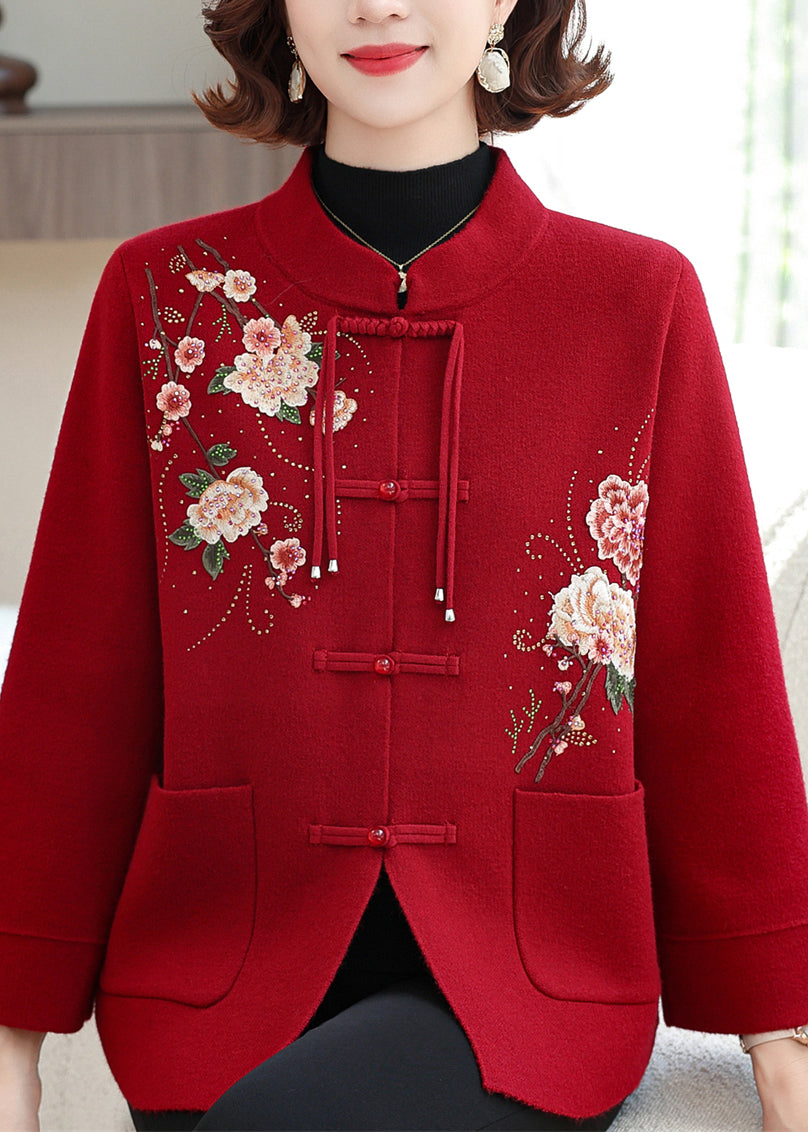 Mulberry Print Pockets Wool Knit Coats Spring