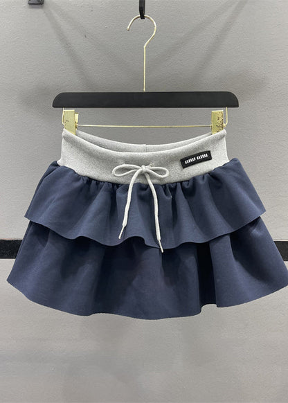 Natural Grey Elastic Waist Drawstring a Line Skirts