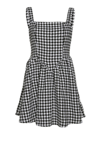 Black Plaid Cotton Spaghetti Strap Dress Dress Summer