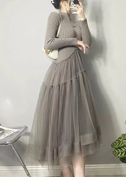 Black Asymmetrical Tulle Patchwork Long Dresses Fall