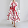 Comstylish Japanese Octopus Art Short Sleeve Loose Midi Dress