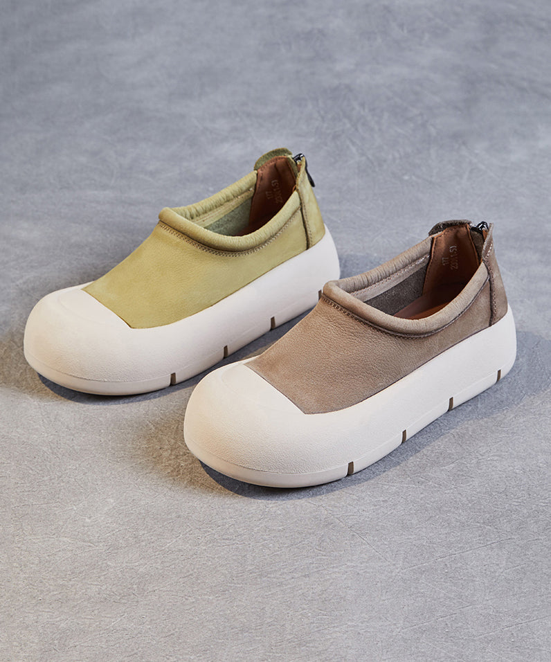 Diy Fruit Green Cowhide Leather Splicing Platform Loafer Shoes