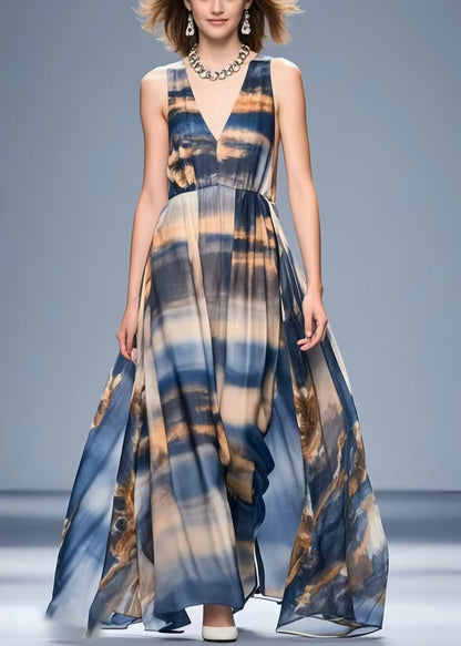Navy Tie Dye Exra Large Hem Chiffon Beach Dress Summer