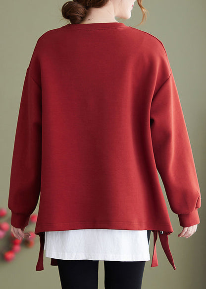 Green Print Cotton Pullover O Neck Side Open Winter