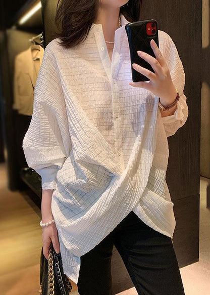 White Peter Pan Collar Plaid Cross Connection Shirts Full