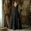 Comstylish Japanese Traditional Sashiko Art Linen Maxi Dress