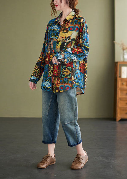 Peterpan Collar Button Print Fall Shirt Long Sleeve