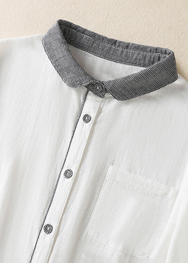 White Peter Pan Collar Patchwork Linen Shirt Top Spring