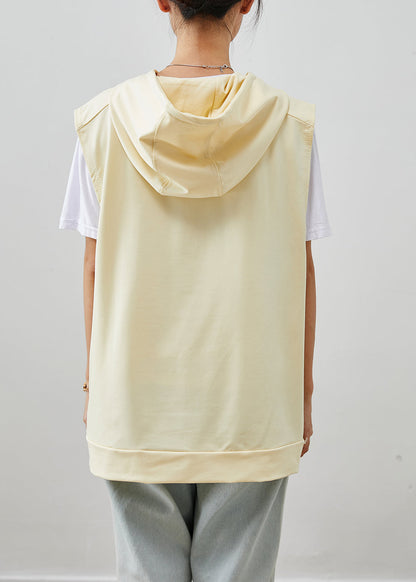 Beige Hooded Pockets Cotton Vest Fall