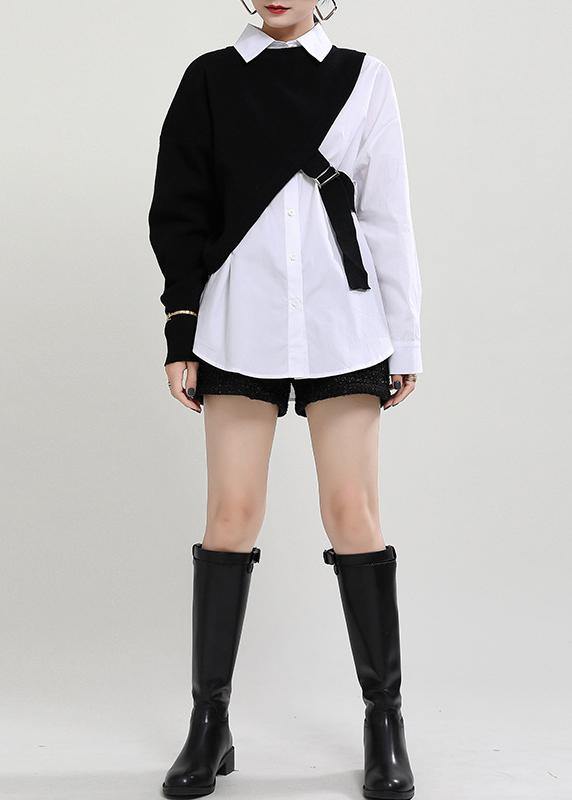 New Knitted Shawl + White Shirt Two Piece Set