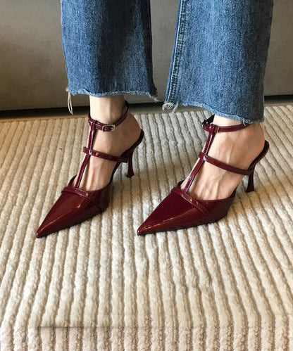 Mulberry Faux Leather Splicing Hollow Out Stiletto Pointed Toe