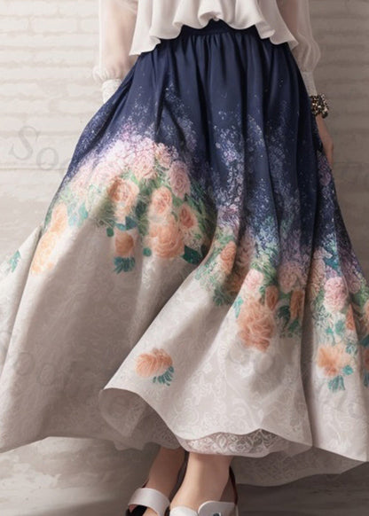 French White V Neck Print Patchwork Silk Maxi Dresses Fall