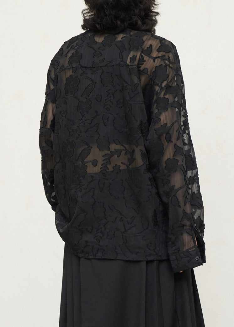 Black V Neck Tie Waist Lace Top Fall
