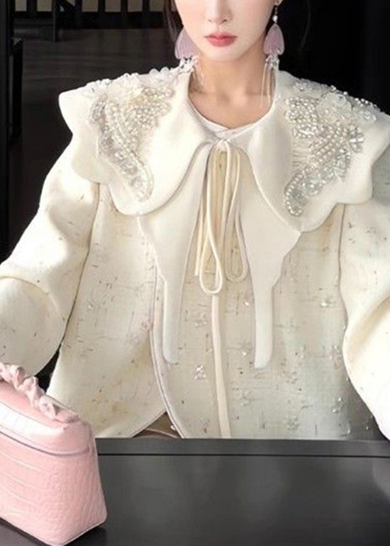 Apricot Nail Bead Coats Neck and Skirts Two Piece Set Spring