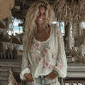 Women's Vintage Floral Embroidery Art Comfy Linen Long Sleeve Shirts artswardrobe