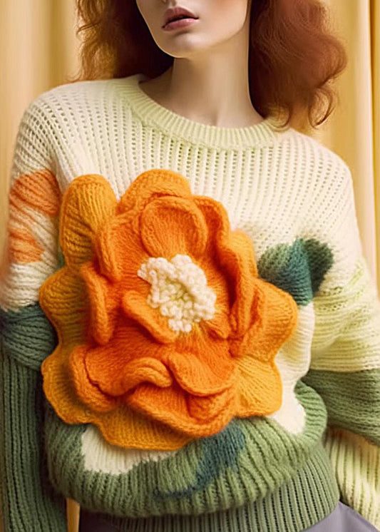 Apricot O Neck Cozy Cotton Knit Top Long Sleeve