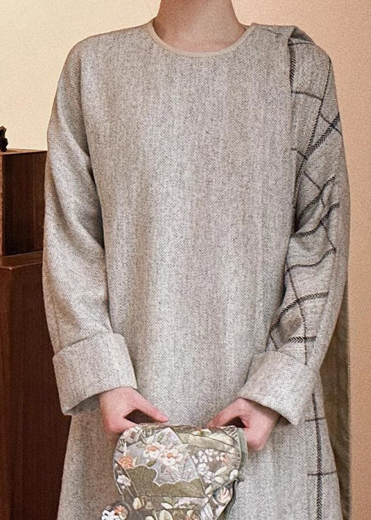 Chinese Style Grey Cape and Dress Cotton Two-piece Set Spring