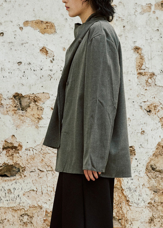 Grey Bow Button Shirt Long Sleeve